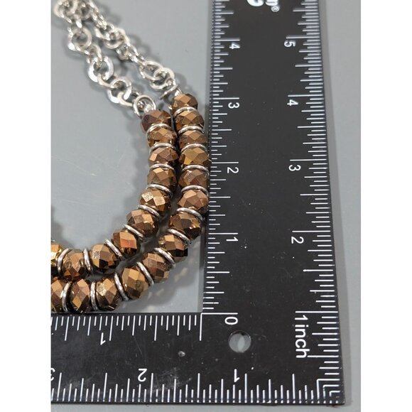 Bronze Tone Faceted Glass Bead Double Strand Round Chain Necklace 22" - Picture 7 of 7